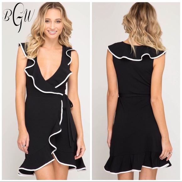 🌺🆕5⭐️Gorgeous V-Neck Wrap Dress W Ruffles - Picture 3 of 6